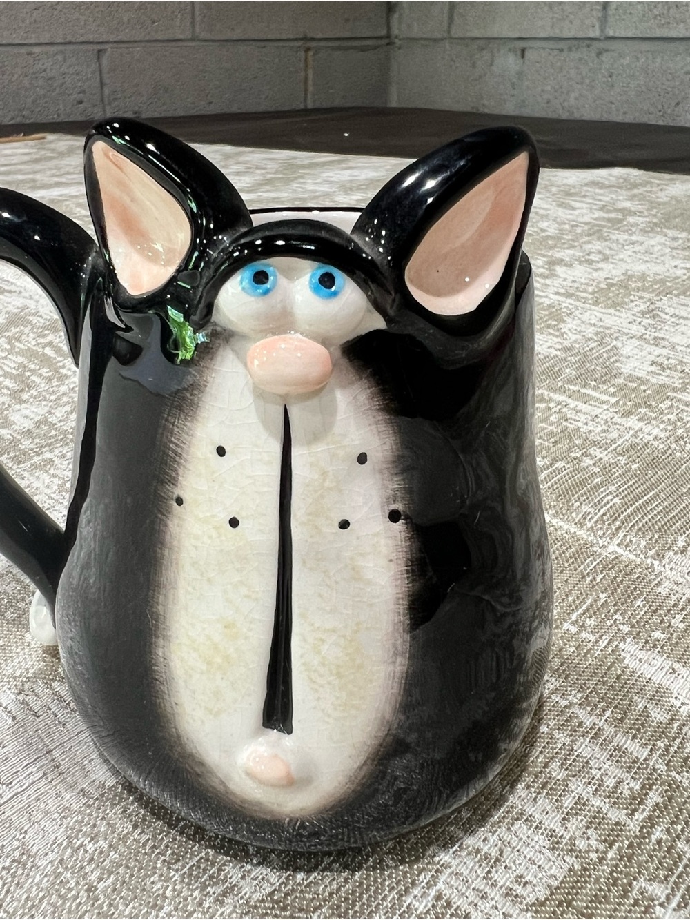 Douglas Mug Cat Hand Painted Coffee Tea Collectible Face  Black White Cat lover